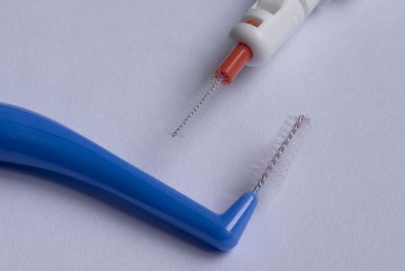 close up on two interdental tooth brushesの写真素材