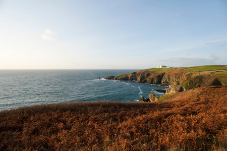Lizard Point in Cornwall, UK with the historical Lizard Point Lighthouse , the most southerly point...
