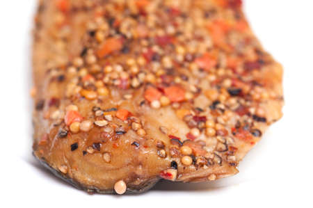 Smoked mackerel with peppercorns and mustard seedsの写真素材