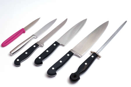 Five different cooking knifes with sharpening steelの写真素材