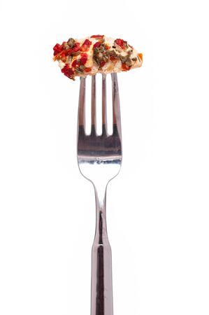 Fork with an Austrian sheep s cheese with paprikaの写真素材