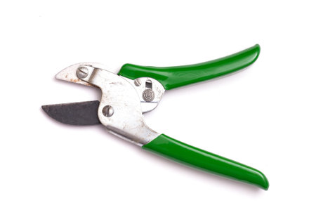 Opened garden shears on a white background