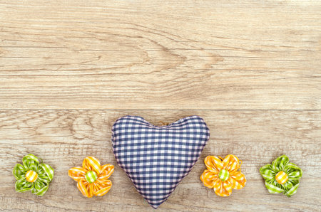 Blue checked heart of love on a greeting cardの写真素材