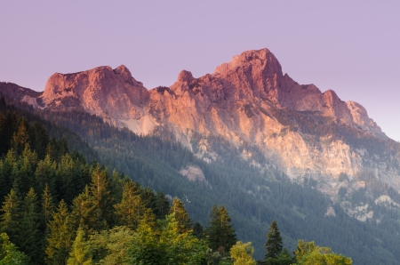 Mountain rote fluh in  Tirol Austria with afterglowの写真素材