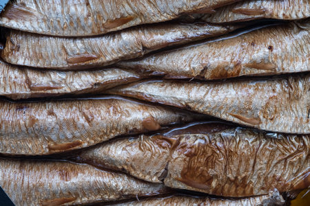 Fish Kiel sprats with fish skin as closeup