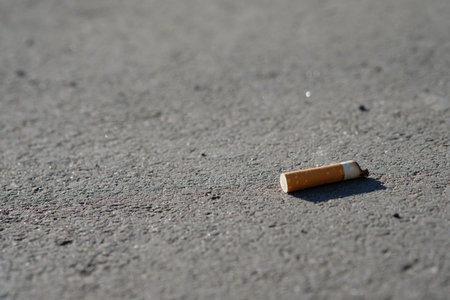 Filter of a cigarette on the bottom of a walkway
