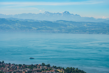 Aerial of lake constance with the SÃÂ¤ntis mountain in Switzerlandの写真素材