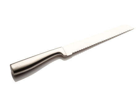 Bread knife of stainless steel white isolated