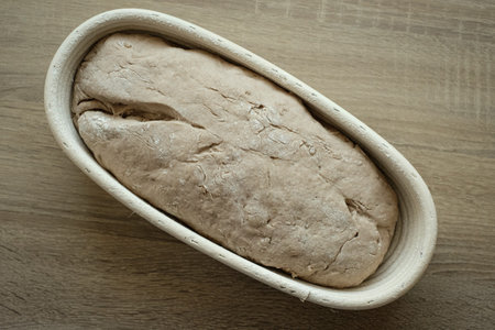 Raw bread dough from above close-up