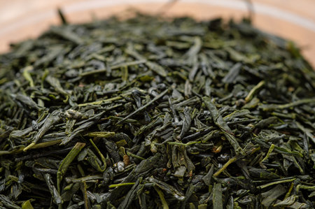 Japanese green tea leaves close-up