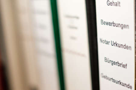 File in rack blurred close-upの写真素材