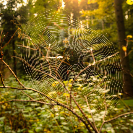 Spider web in forest close-up