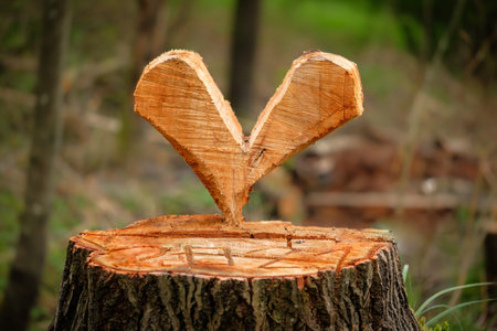Wooden heart on a tree trunk outdoor