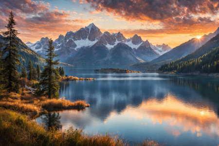 beautiful lake in the mountains. nature and travel conceptの素材