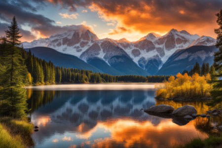 beautiful sunset over the lakeの素材