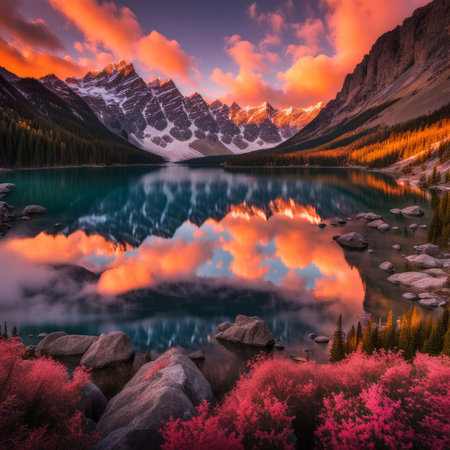 beautiful sunset over the lakeの素材