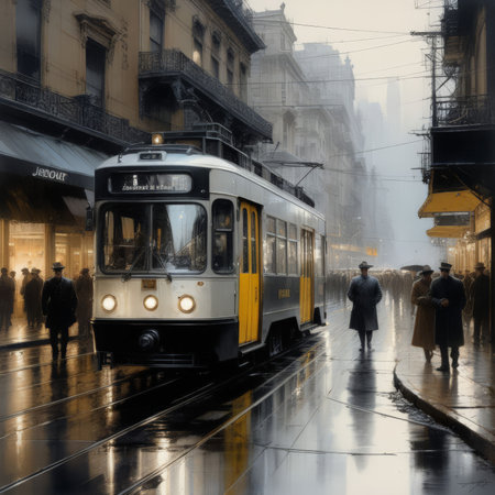 old tram in the cityの素材