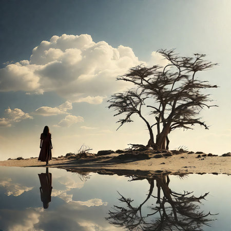 beautiful woman in a hat on the beachの素材