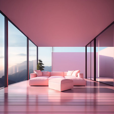 pink and white living room, toned imageの素材