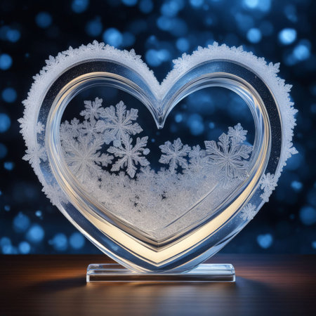 christmas card with snowflakes, heart and bokehの素材