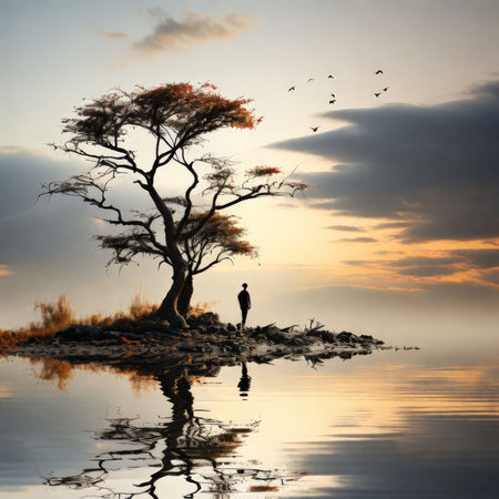 silhouette of a man on the beachの素材