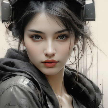 portrait of a young beautiful brunette woman in black dressの素材