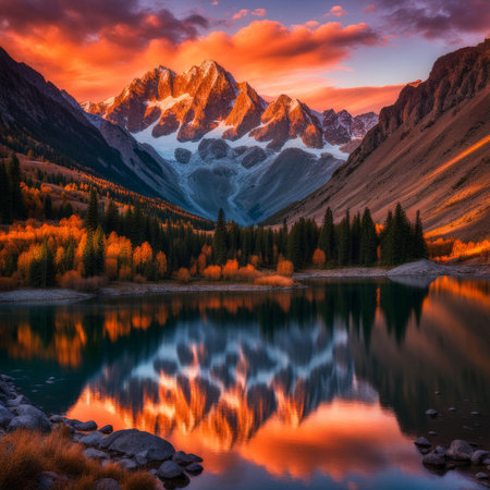 beautiful sunset over the lakeの素材