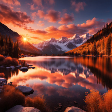 beautiful sunset in the lakeの素材