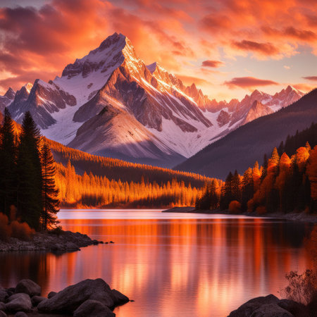 beautiful sunset over the lakeの素材