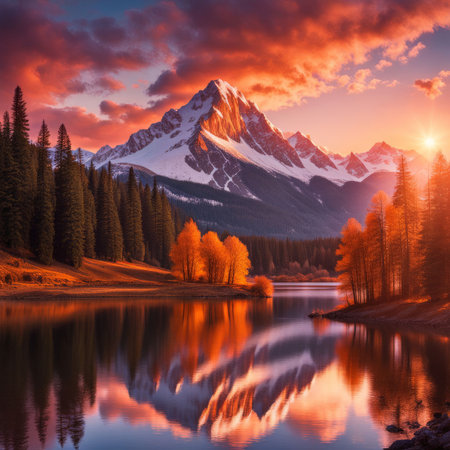 beautiful landscape with a lake in the mountainsの素材