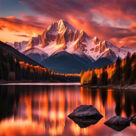 beautiful sunset at the lakeの素材