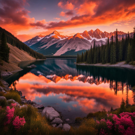 beautiful sunset in the mountainsの素材