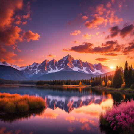 beautiful sunset in the mountainsの素材