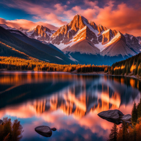 beautiful sunset in the mountainsの素材