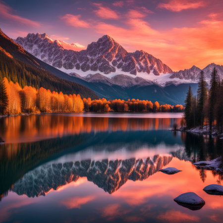 beautiful sunset over the lakeの素材