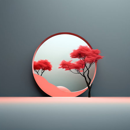 abstract background with red and white flowers. 3d render.の素材