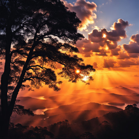 beautiful sunset over the mountainの素材