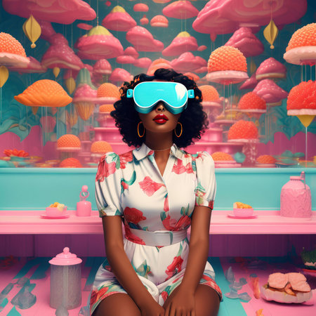 young girl with pink hair, 3d illustrationの素材