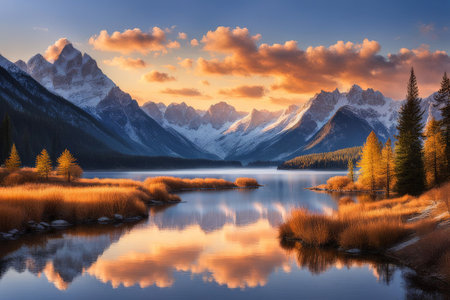 autumn sunset in the mountains. colorful mountainsの素材