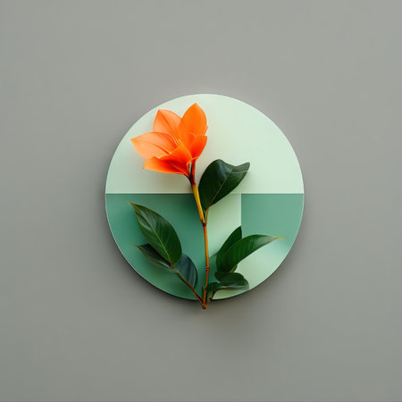 3d render of a round frame with flowerの素材
