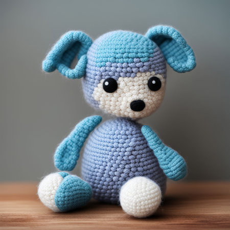 handmade toy bear with a blue thread on white backgroundの素材