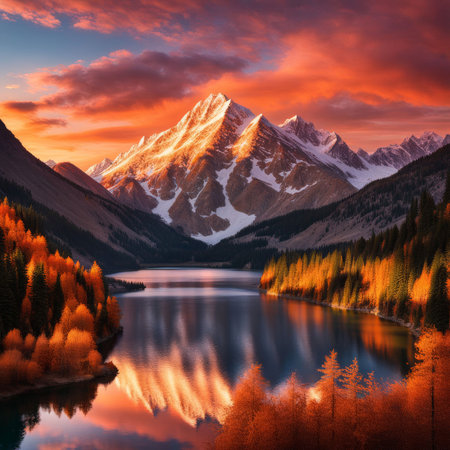 autumn landscape of the lake in mountainsの素材
