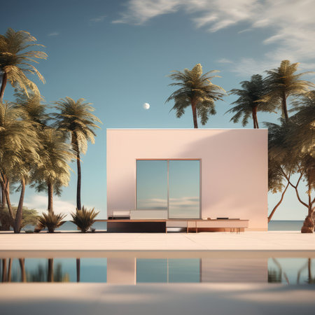 3d illustration of the house on beachの素材