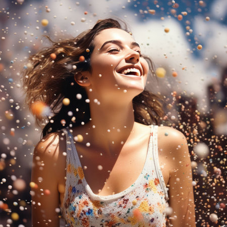 young happy woman having good time on beachの素材