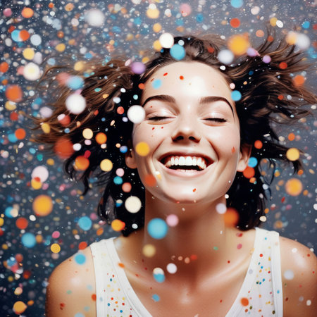 happy woman with confettiの素材