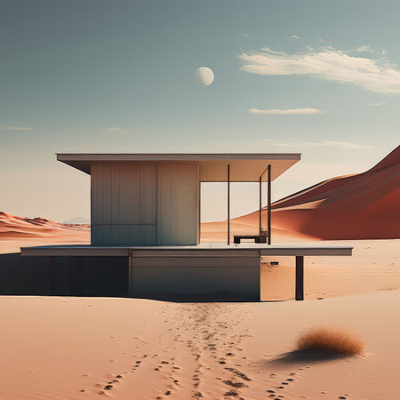 modern desert house, with sand and palm tree, 3d renderingの素材