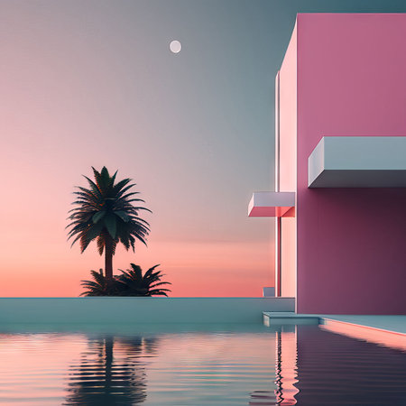 3d rendering of abstract geometric shapes and in modern interior.の素材