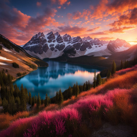 beautiful sunset over the lakeの素材