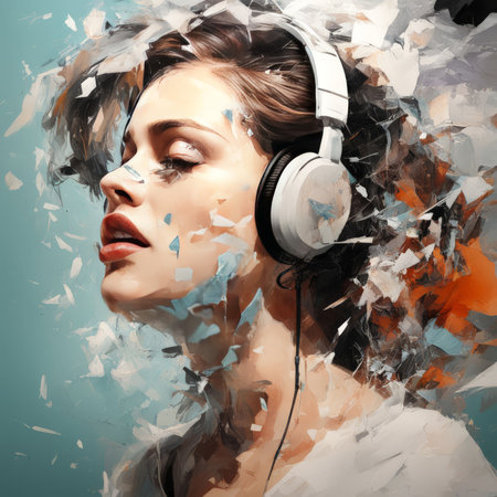 beautiful woman with headphonesの素材