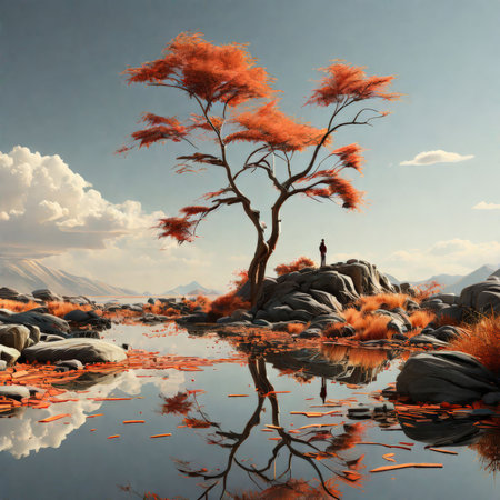 3d cg rendering of a mountain with riverの素材